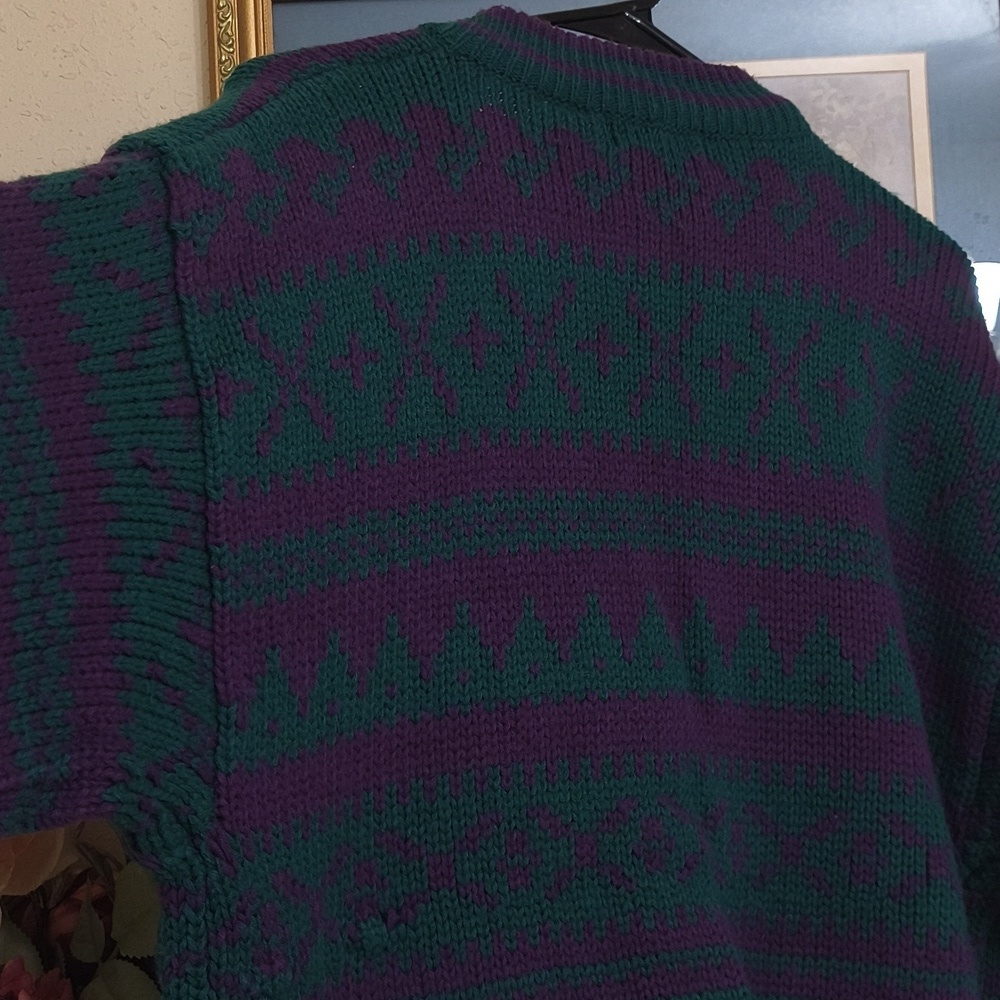 Vintage Chunky Know oversized Y2k Green and Purple Sweater Collegiate Preppy L - Picture 6 of 8